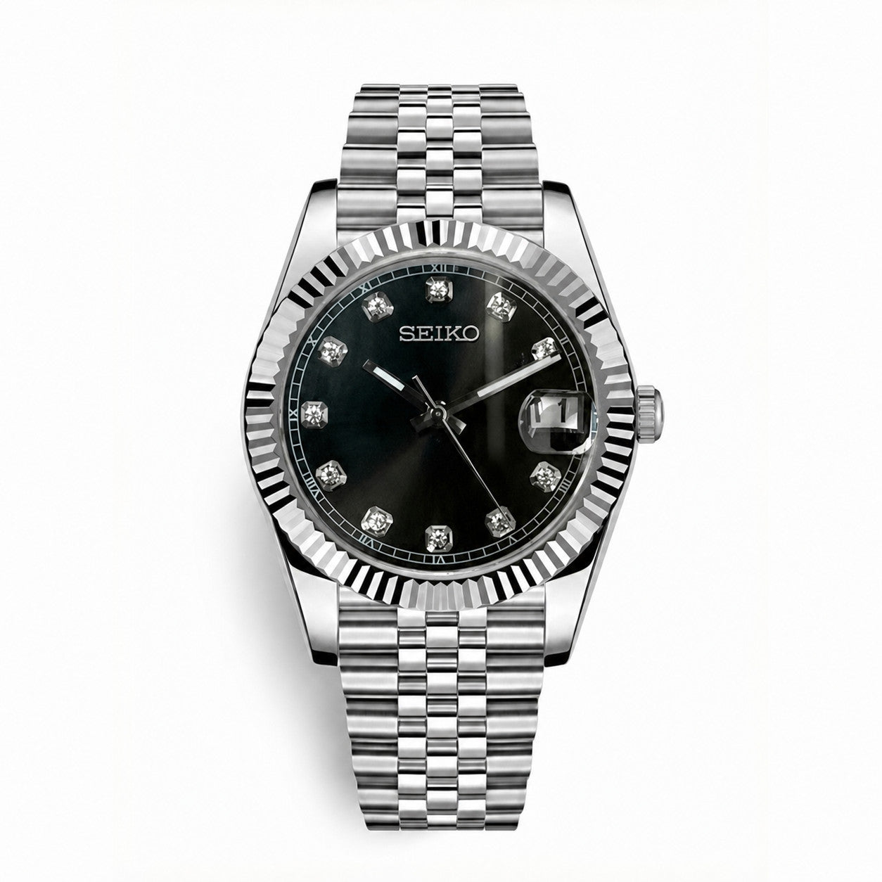 Date Mod – Steel · Black Diamond Dial – Automatic - with Seiko logo