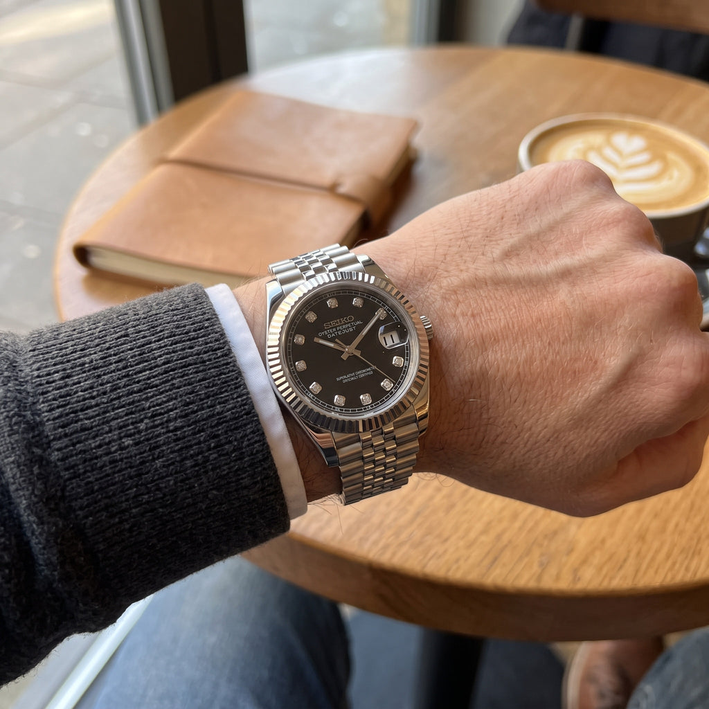 Date Mod – Steel · Black Diamond Dial – Automatic – on-wrist view
