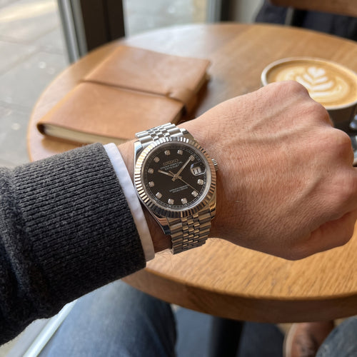 Date Mod – Steel · Black Diamond Dial – Automatic – on-wrist view