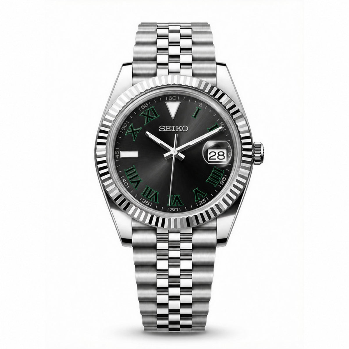 Date Mod – Steel · Black Green-Roman Dial – Automatic - with Seiko logo