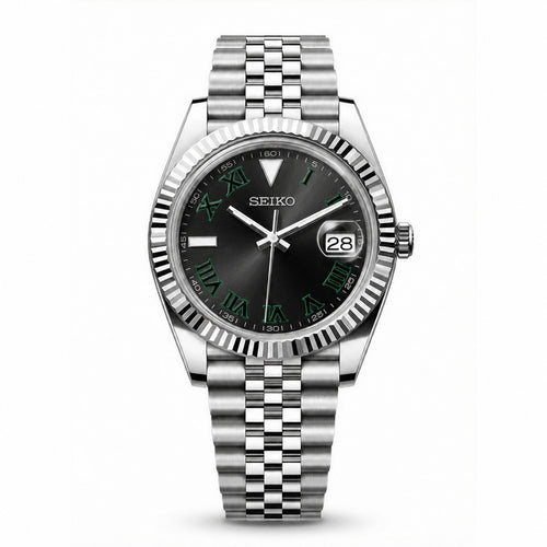Date Mod – Steel · Black Green-Roman Dial – Automatic - with Seiko logo