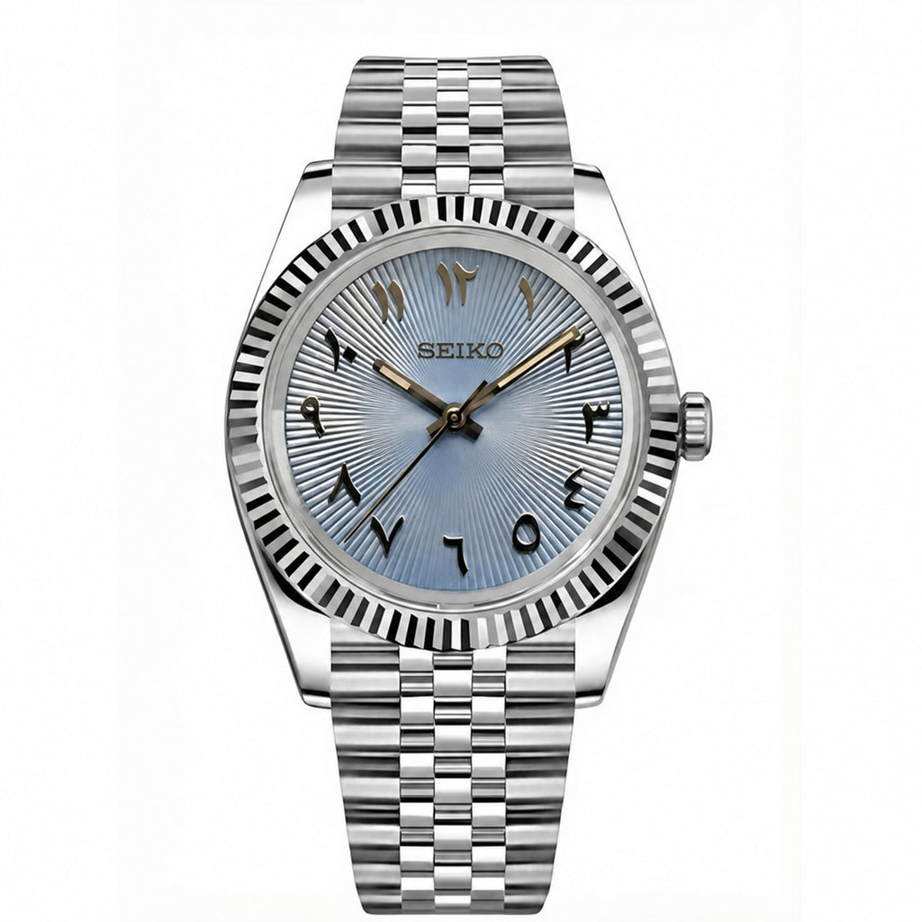 Date Mod – Steel · Black MOP Arabic Dial – Automatic - with Seiko logo