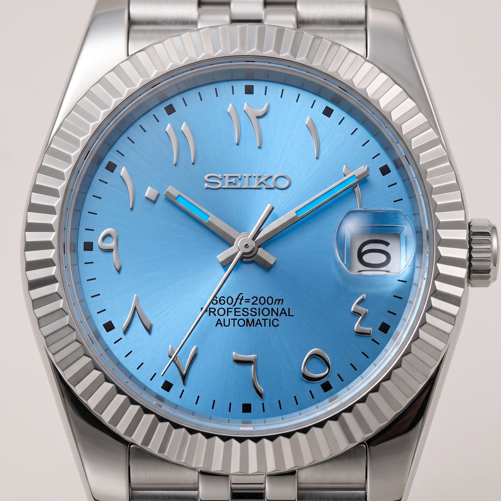 Date Mod – Steel · Blue Arabic Dial – Automatic – dial detail