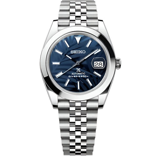 Date Mod – Steel · Blue Motif Dial – Automatic — with Seiko logo