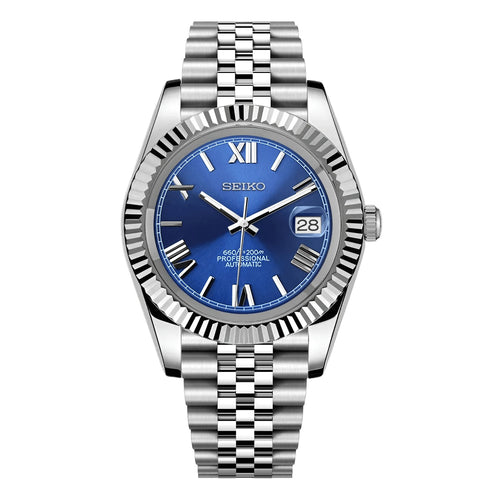 Date Mod – Steel · Blue Roman Dial – Automatic — with Seiko logo