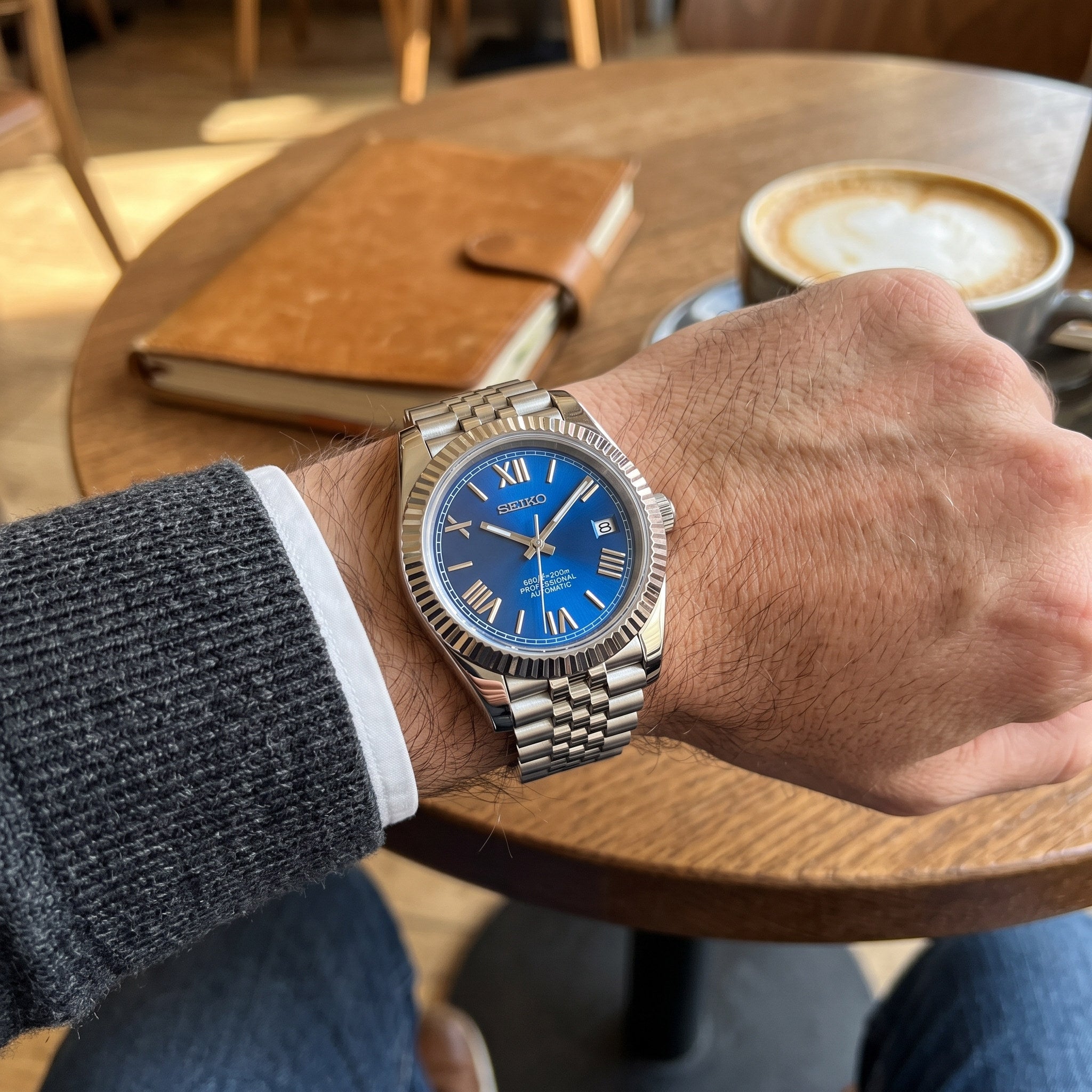 Date Mod – Steel · Blue Roman Dial II – Automatic – on-wrist view