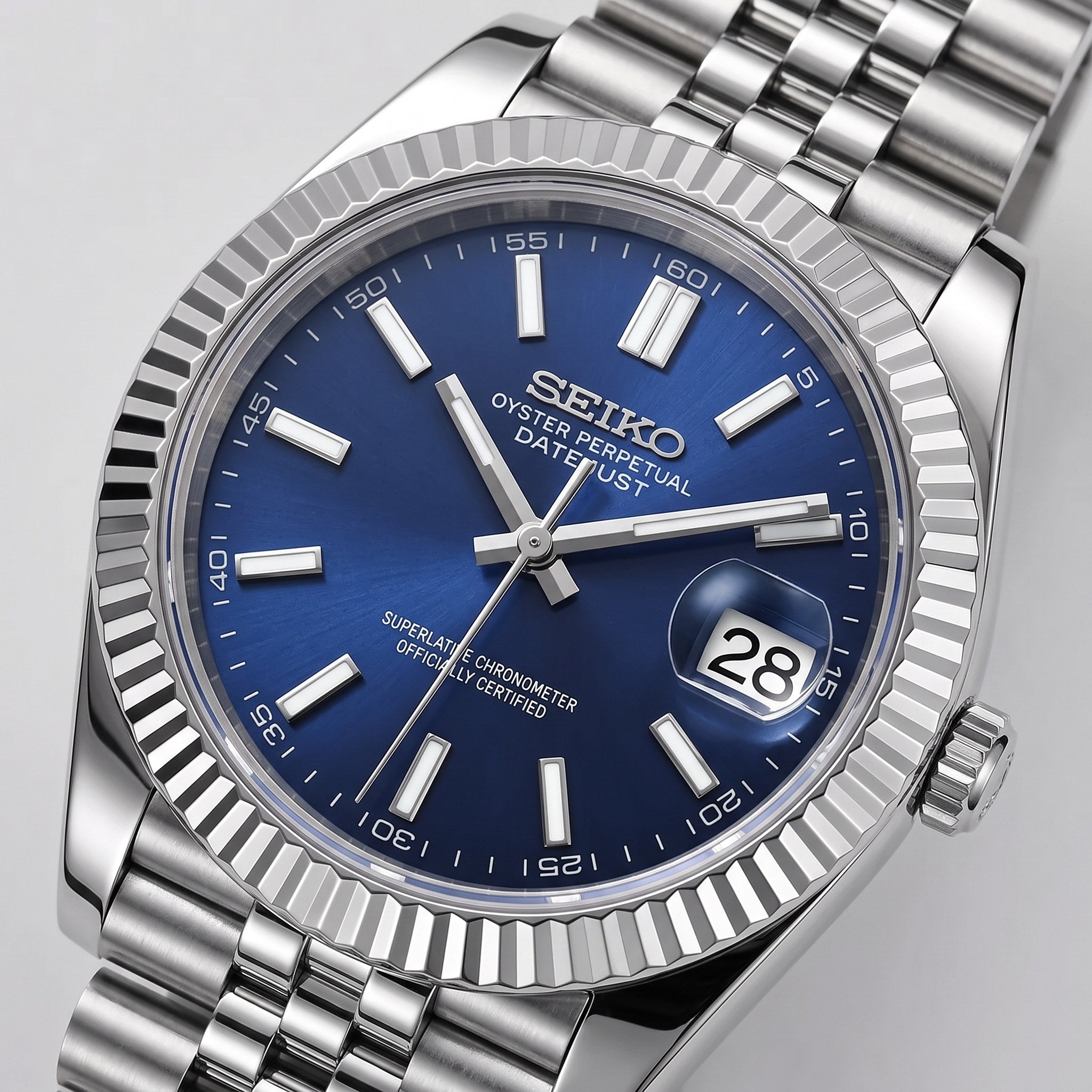 Date Mod – Steel · Blue Stick Dial – Automatic – dial detail