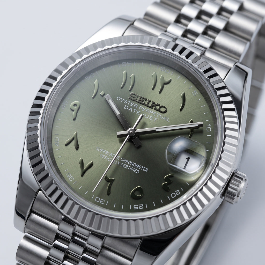 Date Mod – Steel · Green Arabic Dial IV – Automatic – dial detail