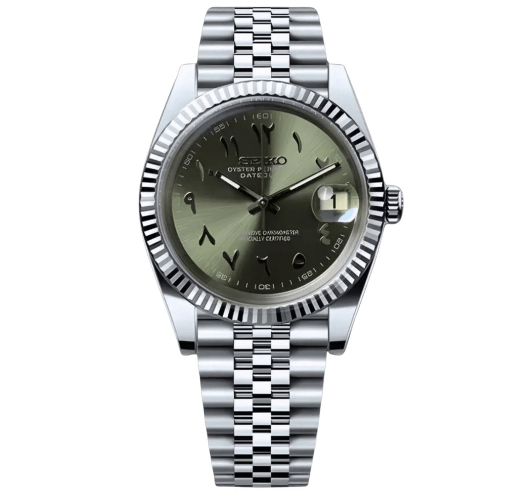Date Mod – Steel · Green Arabic Dial IV – Automatic — with Seiko logo