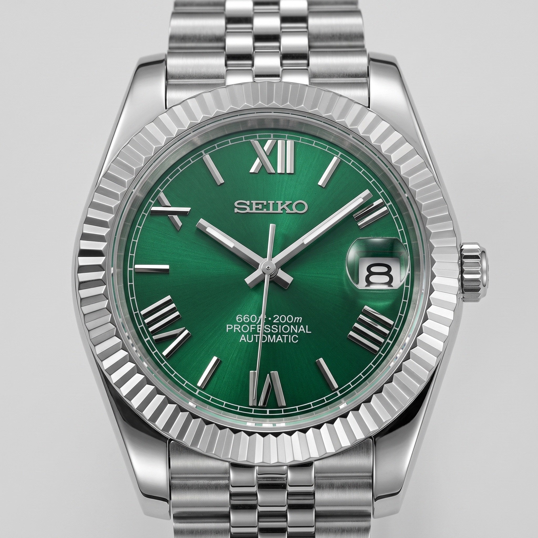 Date Mod – Steel · Green Roman Dial – Automatic – dial detail