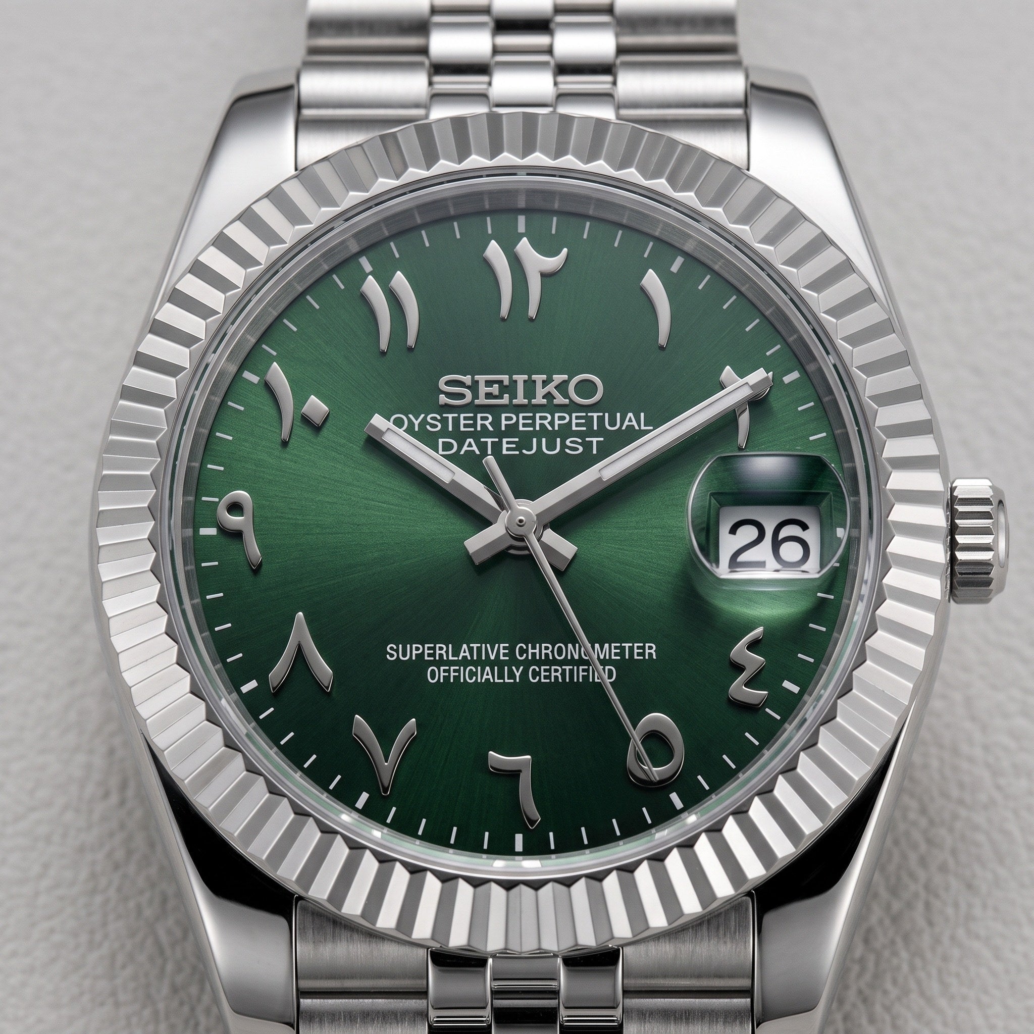 Date Mod – Steel · Green Stick Dial II – Automatic – dial detail