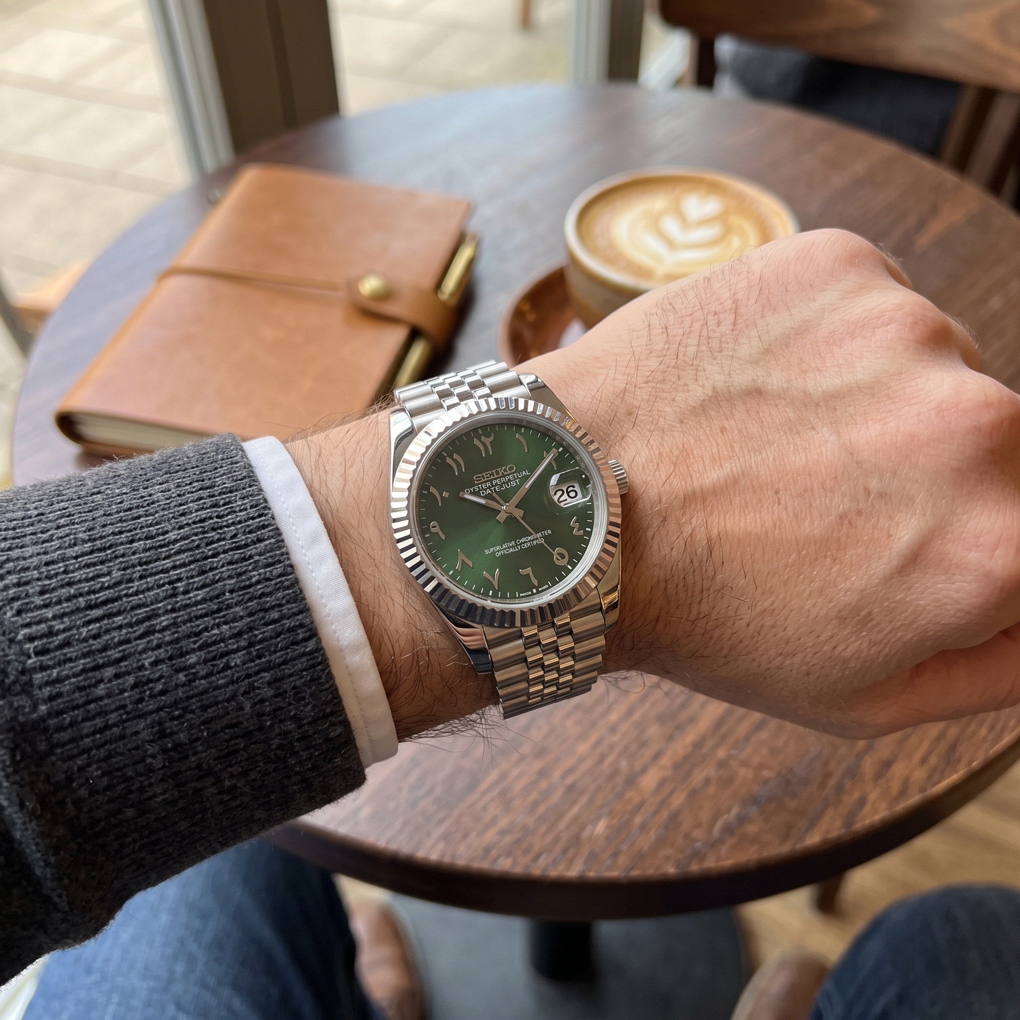 Date Mod – Steel · Green Stick Dial II – Automatic – on-wrist view