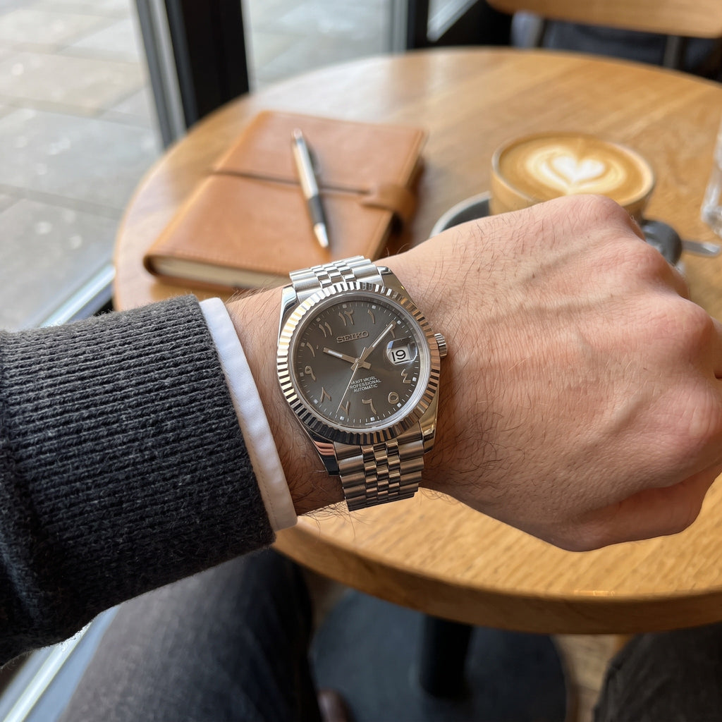 Date Mod – Steel · Grey Arabic Dial II – Automatic – on-wrist view