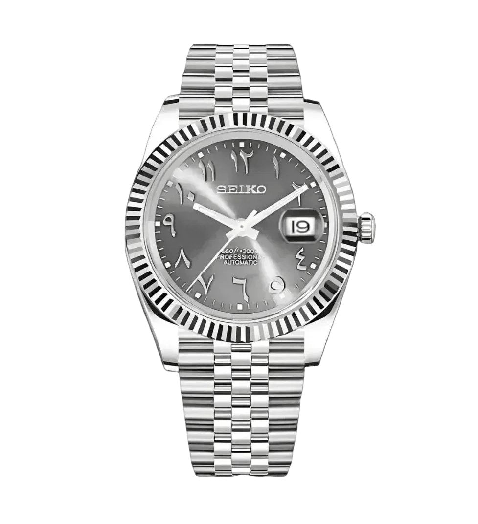 Date Mod – Steel · Grey Arabic Dial II – Automatic — with Seiko logo
