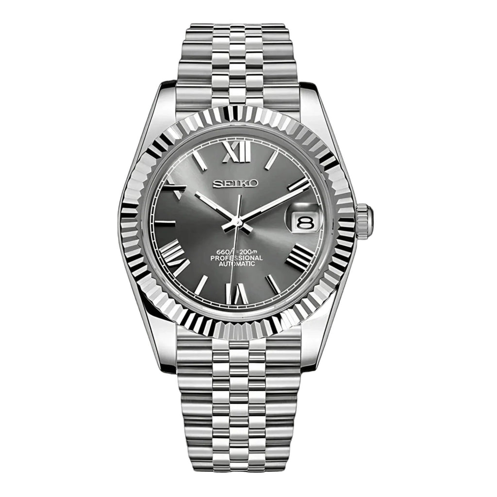 Date Mod – Steel · Grey Roman Dial – Automatic — with Seiko logo