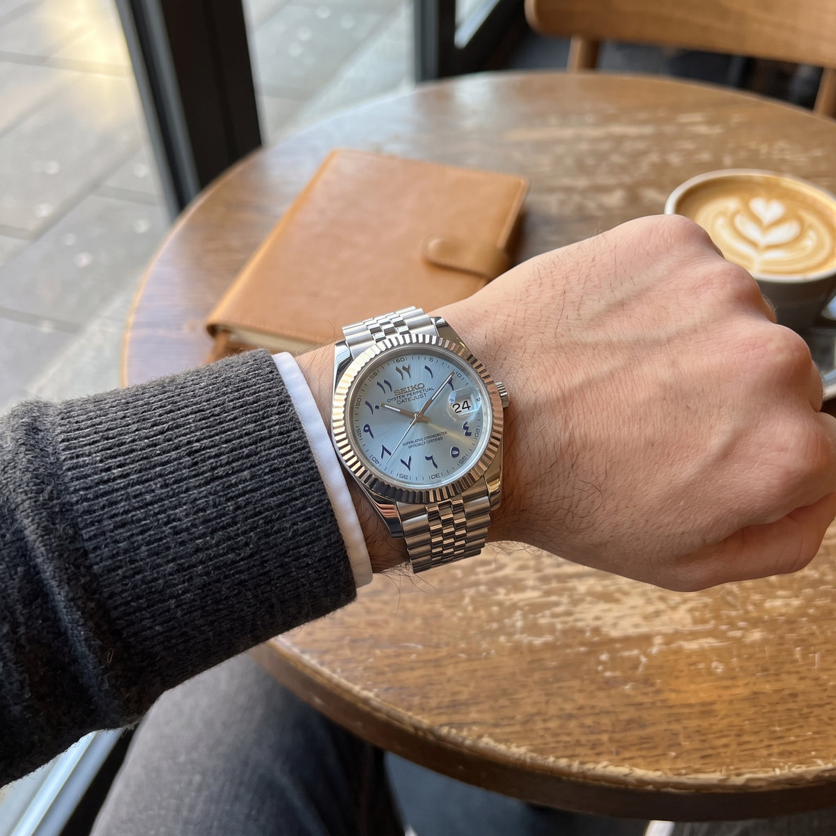 Date Mod – Steel · Ice-Blue Arabic Dial – Automatic – on-wrist view