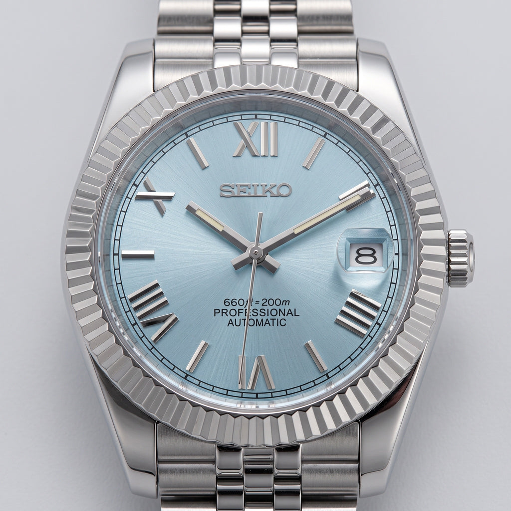 Date Mod – Steel · Ice-Blue Roman Dial – Automatic – dial detail