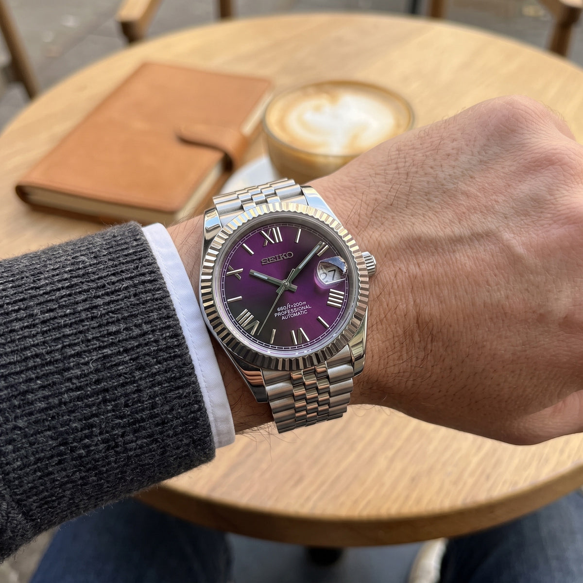 Date Mod – Steel · Purple Arabic Dial – Automatic – on-wrist view
