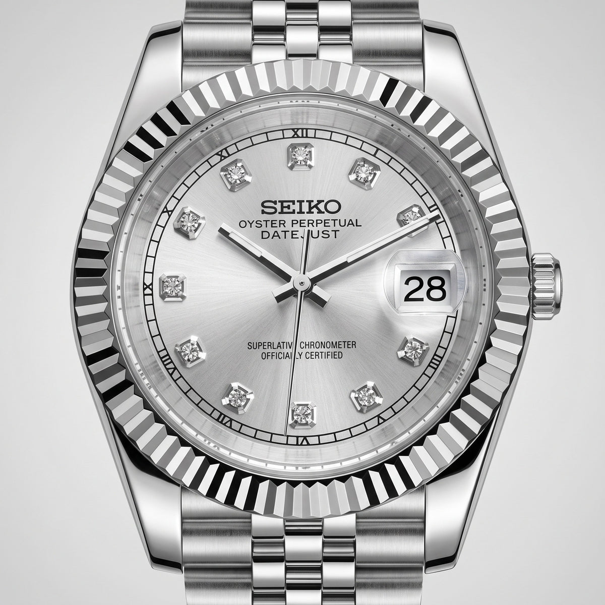Date Mod – Steel · Silver Diamond Dial – Automatic – dial detail