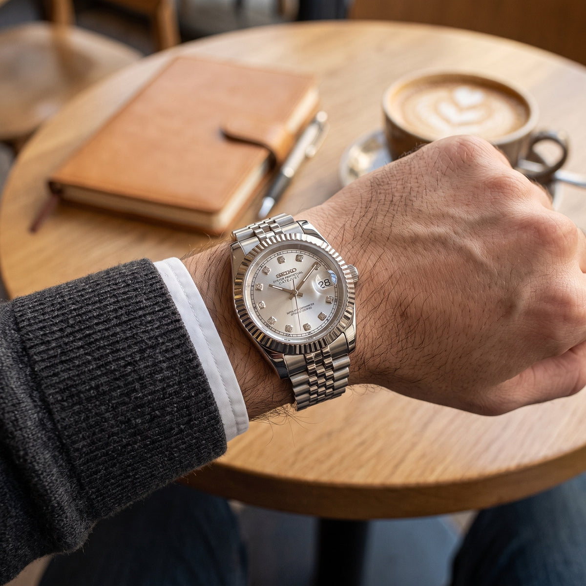 Date Mod – Steel · Silver Diamond Dial – Automatic – on-wrist view