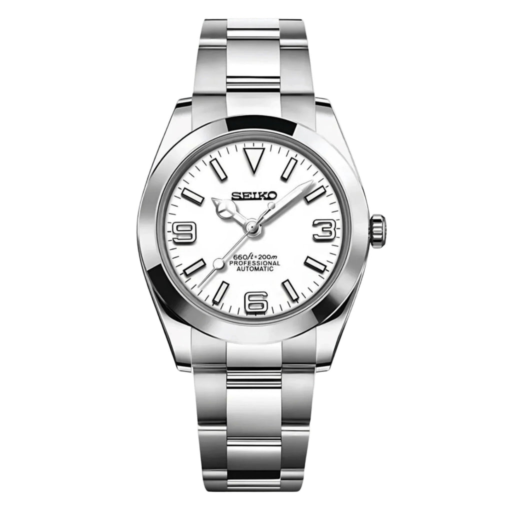 Date Mod – Steel · Silver Explorer Dial – Automatic — with Seiko logo