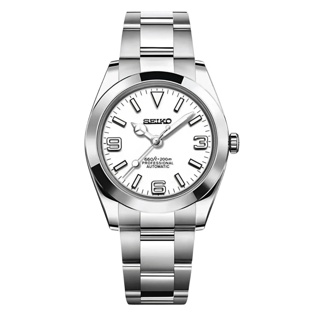 Date Mod – Steel · Silver Explorer Dial – Automatic — with Seiko logo