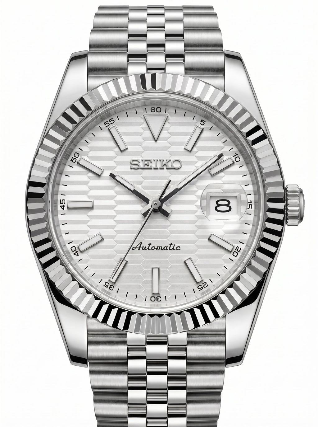 Date Mod – Steel · Silver Fluted-Motif Dial – Automatic — with Seiko logo