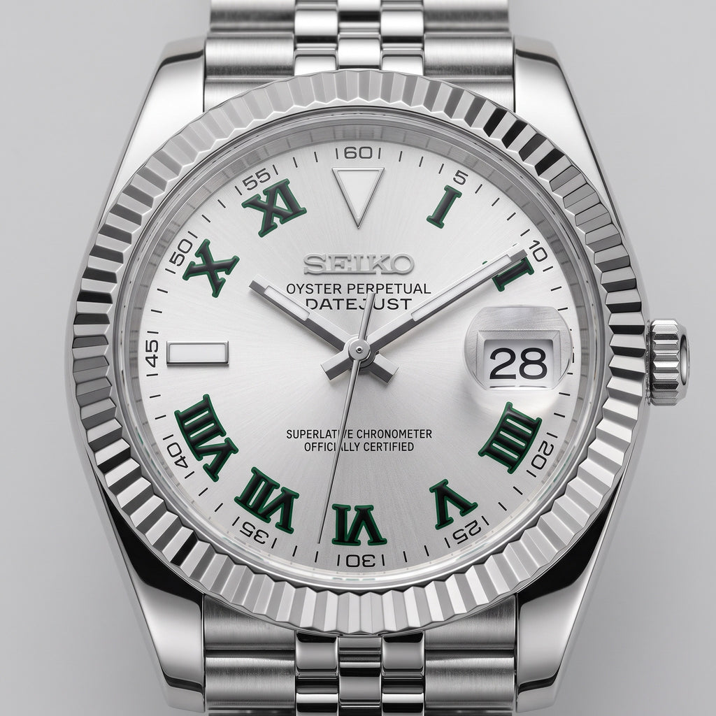 Date Mod – Steel · Silver Green-Roman Dial – Automatic – dial detail