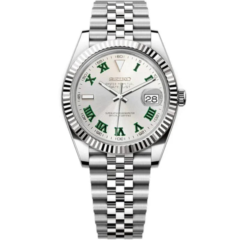 Date Mod – Steel · Silver Green-Roman Dial – Automatic — with Seiko logo