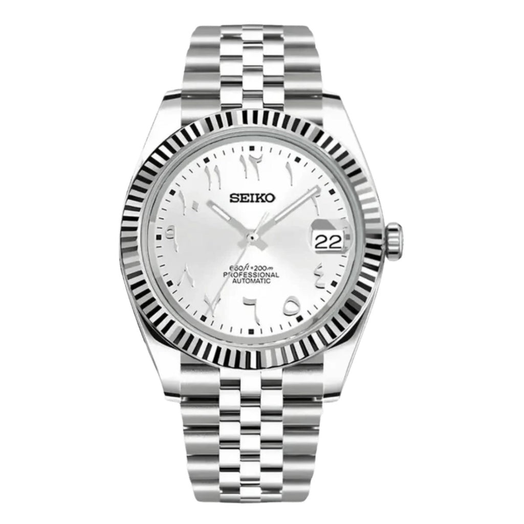 Date Mod – Steel · Silver Roman Dial II – Automatic — with Seiko logo