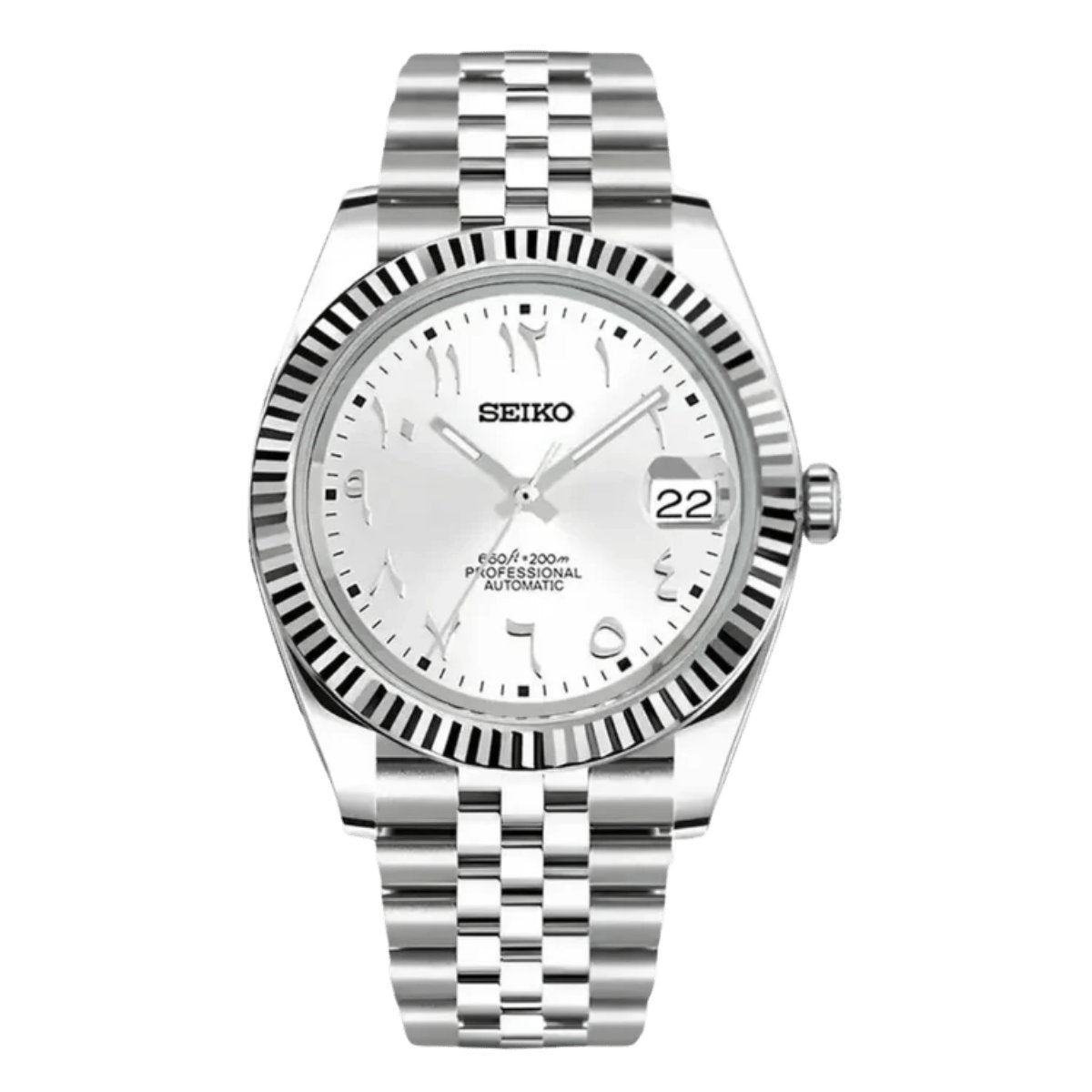 Date Mod – Steel · Silver Roman Dial II – Automatic — with Seiko logo