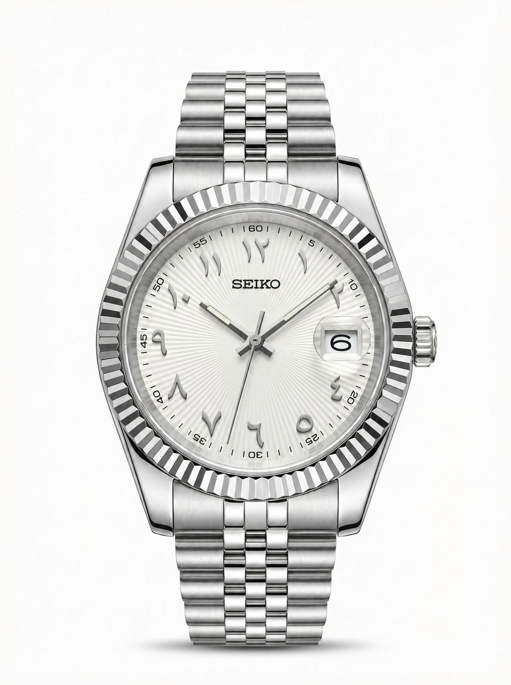 Date Mod – Steel · White Arabic Dial – Automatic — with Seiko logo