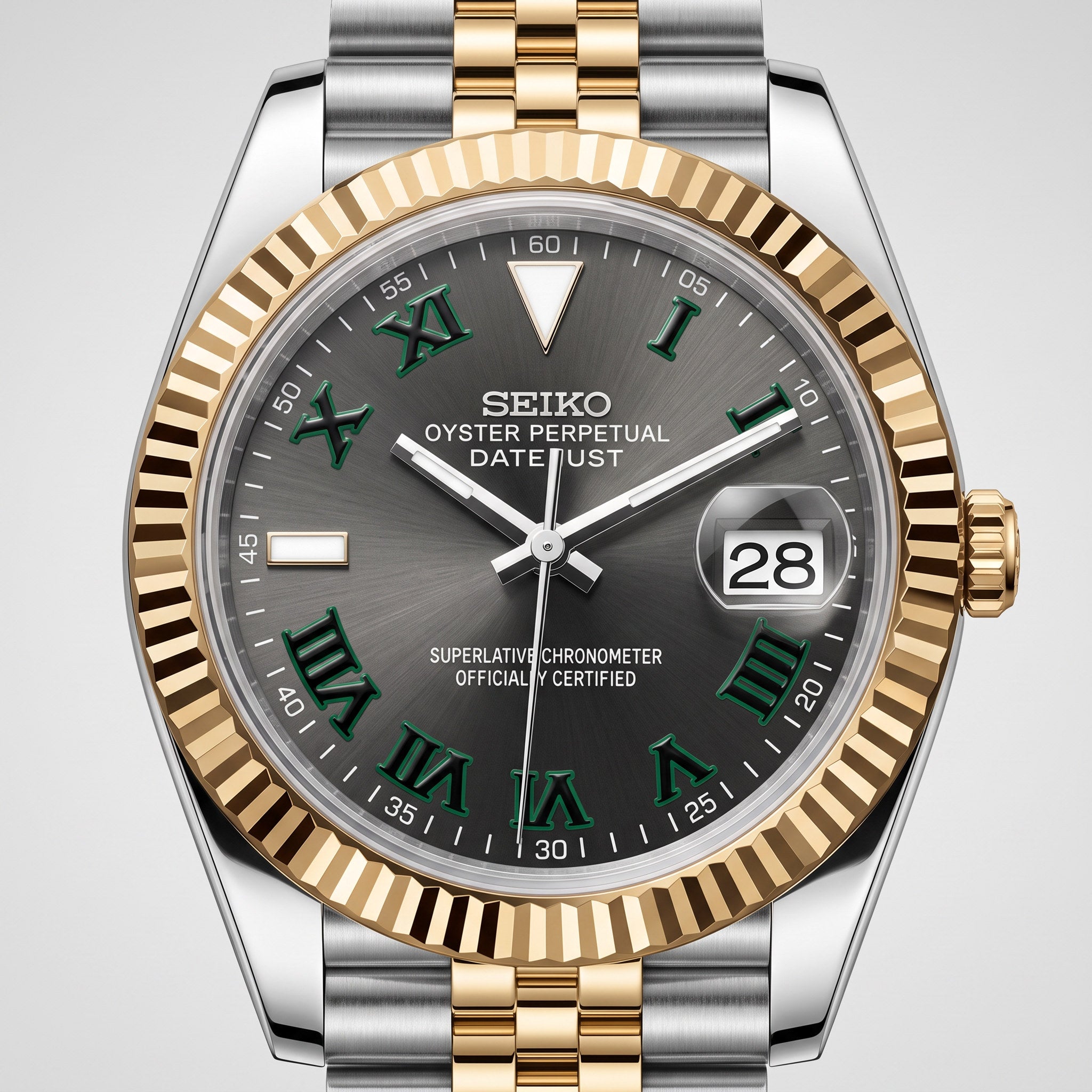 Date Mod – Two-Tone Gold · Grey Arabic Dial – Automatic – dial detail