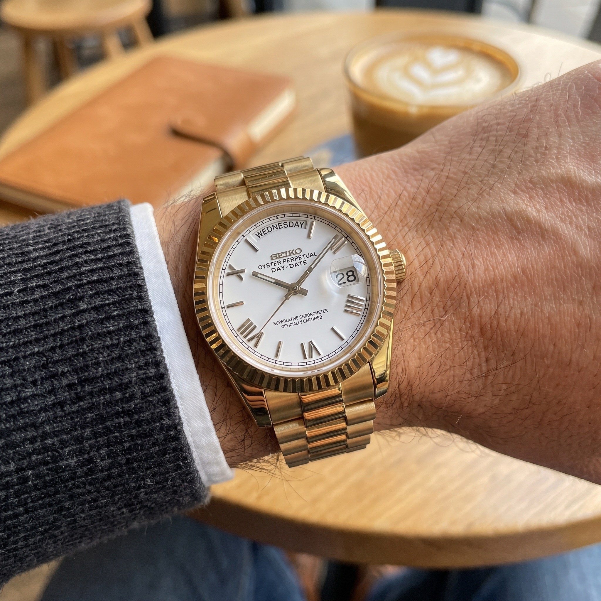 Day Mod – Gold · White Roman Dial – 40mm – Automatic – on-wrist view