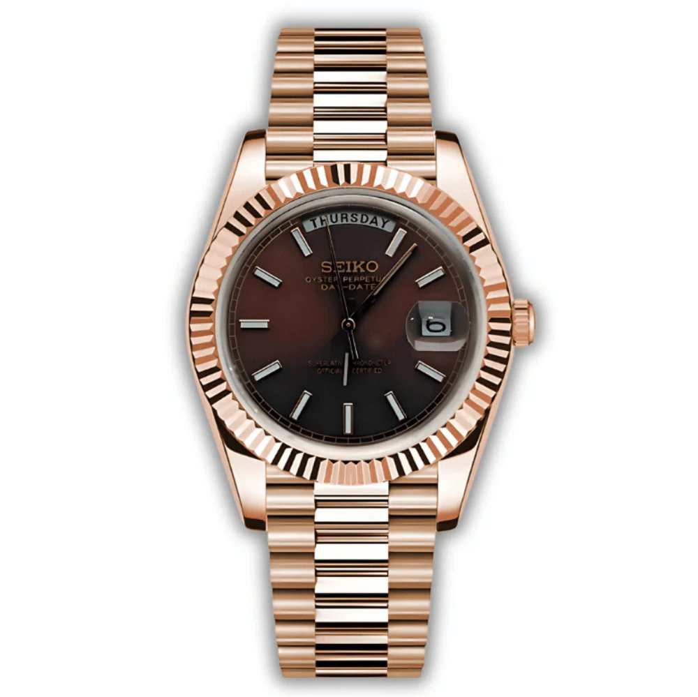 Day Mod – Rose Gold · Brown Dial – 40mm – Automatic — with Seiko logo