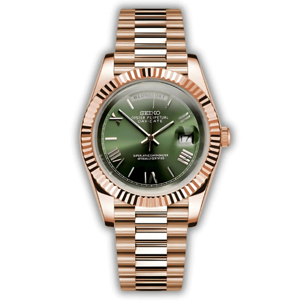 Day Mod – Rose Gold · Green Dial – 40mm – Automatic — with Seiko logo