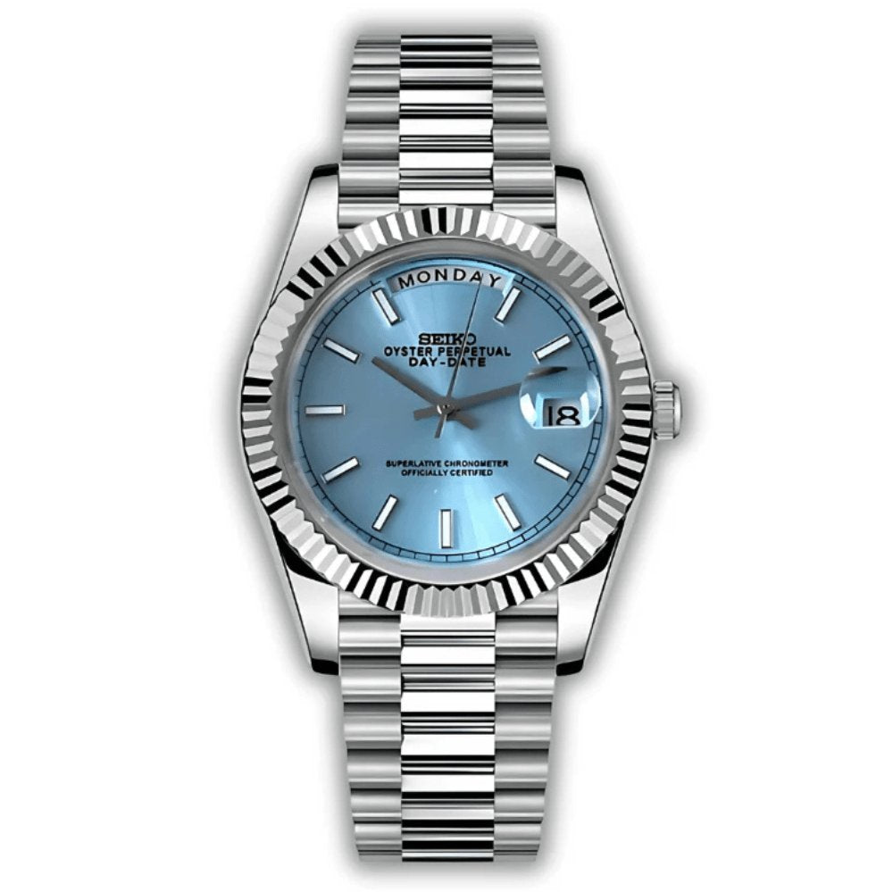 Day Mod – White Gold · Ice-Blue Roman Dial – 40mm – Automatic - with Seiko logo