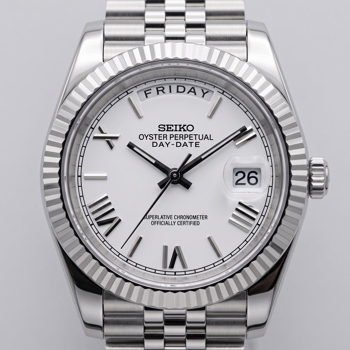 Day Mod – White Gold · White Roman Dial – 40mm – Automatic – dial detail