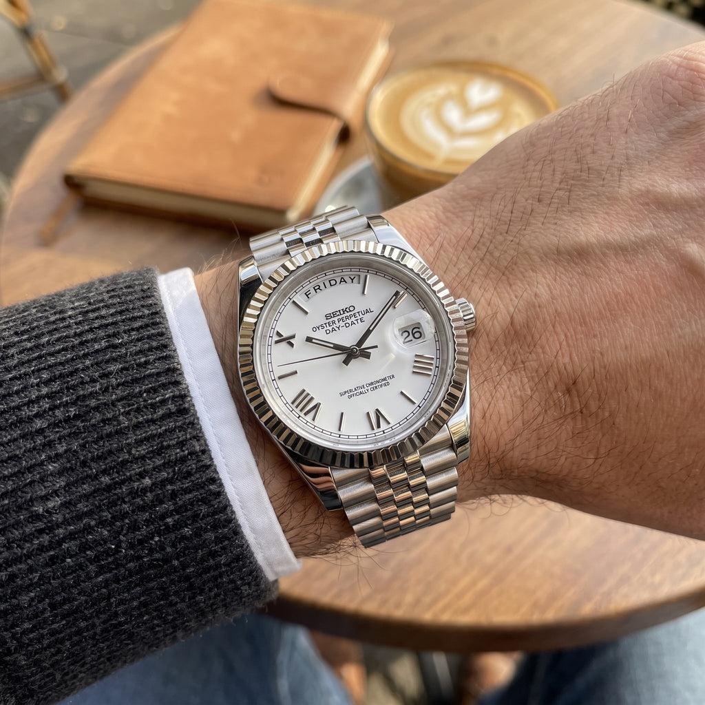 Day Mod – White Gold · White Roman Dial – 40mm – Automatic – on-wrist view