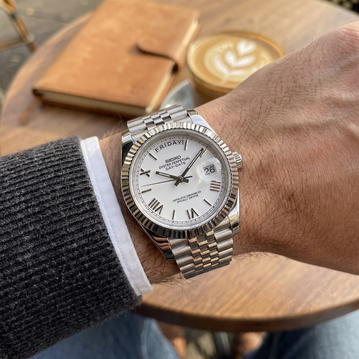 Day Mod – White Gold · White Roman Dial – 40mm – Automatic – on-wrist view