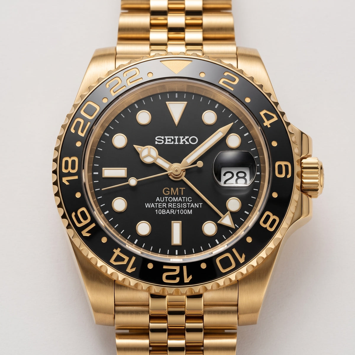 GMT Mod – Full Gold · Black Bezel – 40mm – Automatic GMT – dial detail