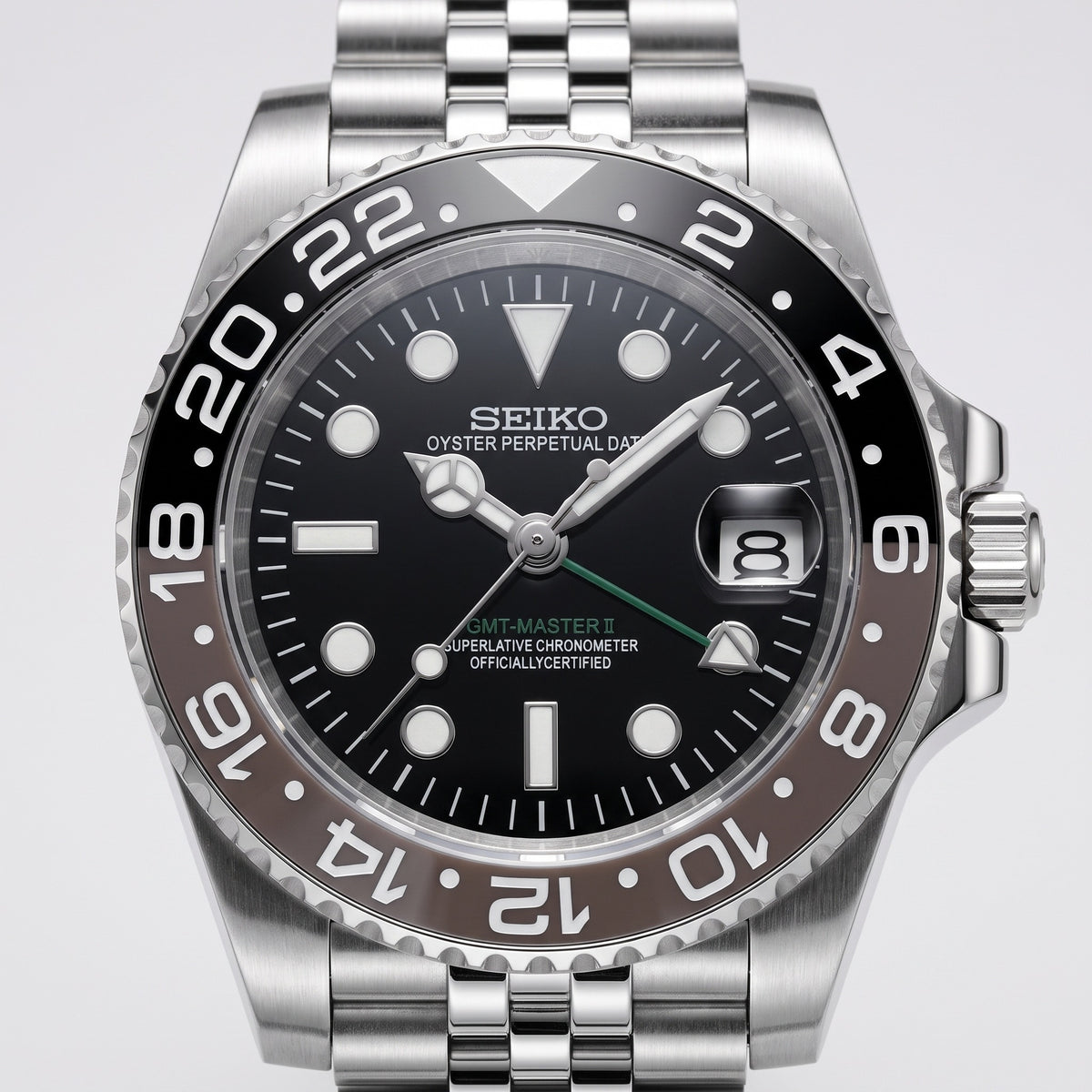 GMT Mod – Steel · Black Ceramic Bezel – 40mm – Automatic GMT – dial detail