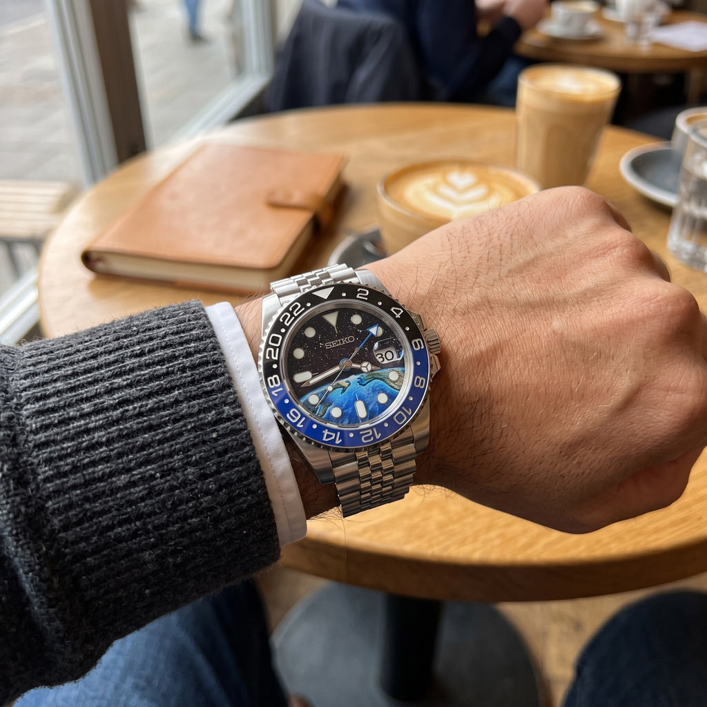 GMT Mod – Steel · Blue-Black Bezel – 40mm – Automatic GMT – on-wrist view