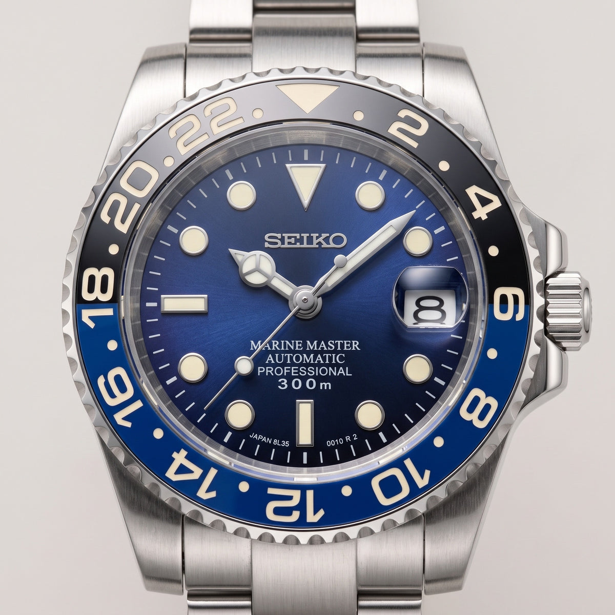 GMT Mod – Steel · Blue-Black Bezel · Blue Dial – 40mm – Automatic GMT – dial detail