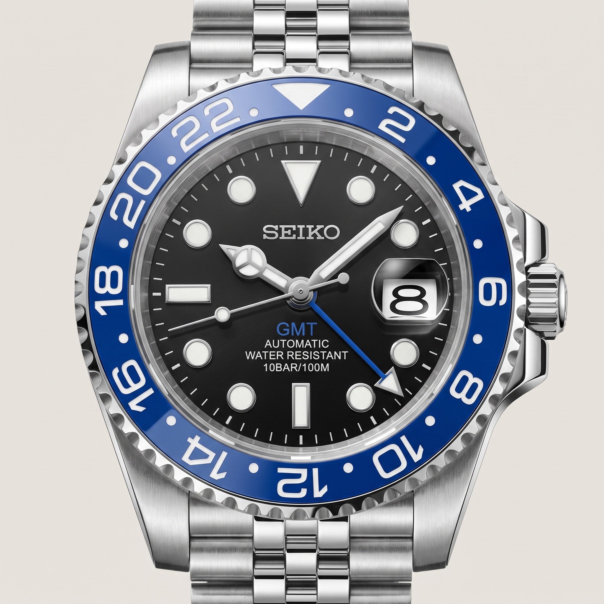 GMT Mod – Steel · Blue-Red Bezel – 40mm – Automatic GMT – dial detail