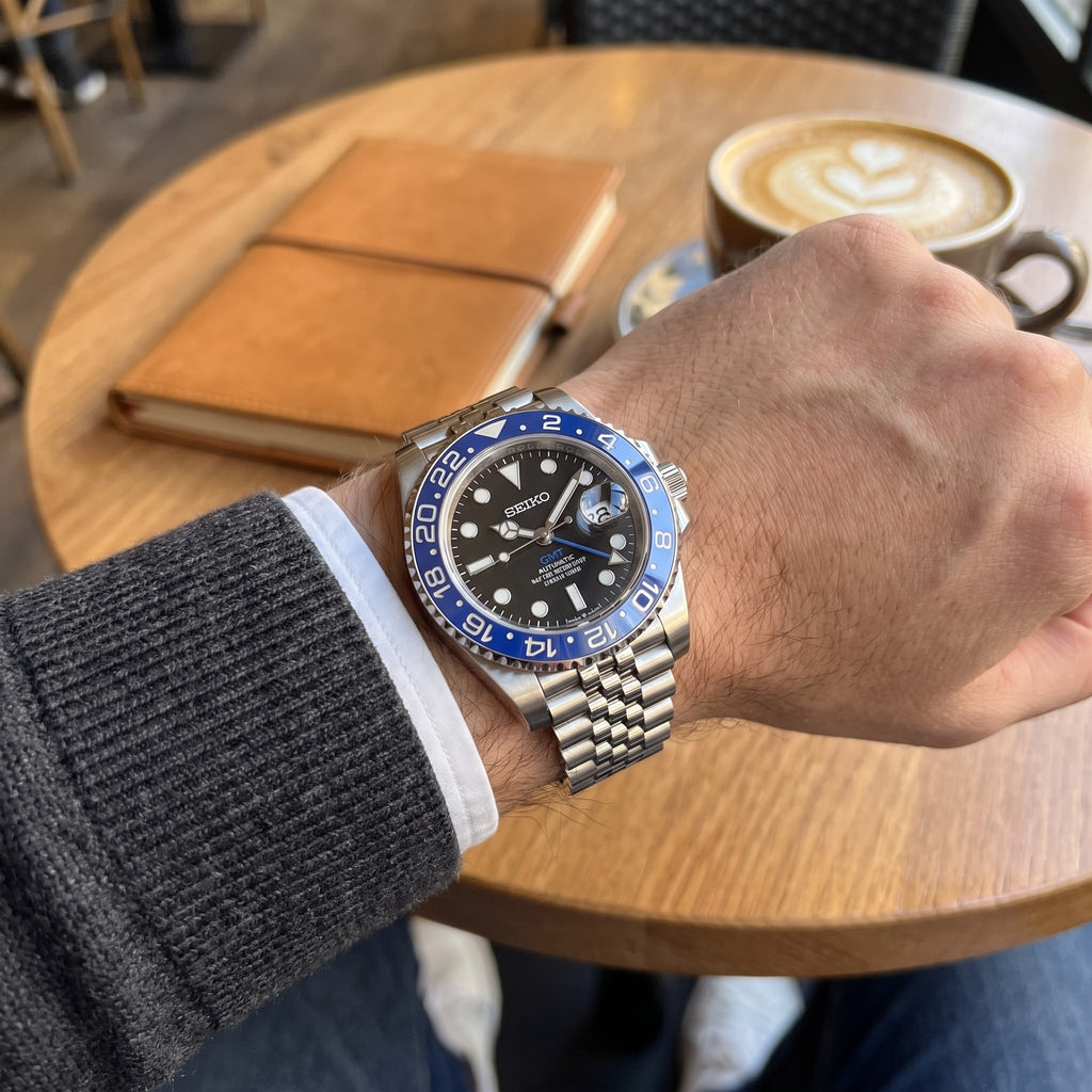 GMT Mod – Steel · Blue-Red Bezel – 40mm – Automatic GMT – on-wrist view