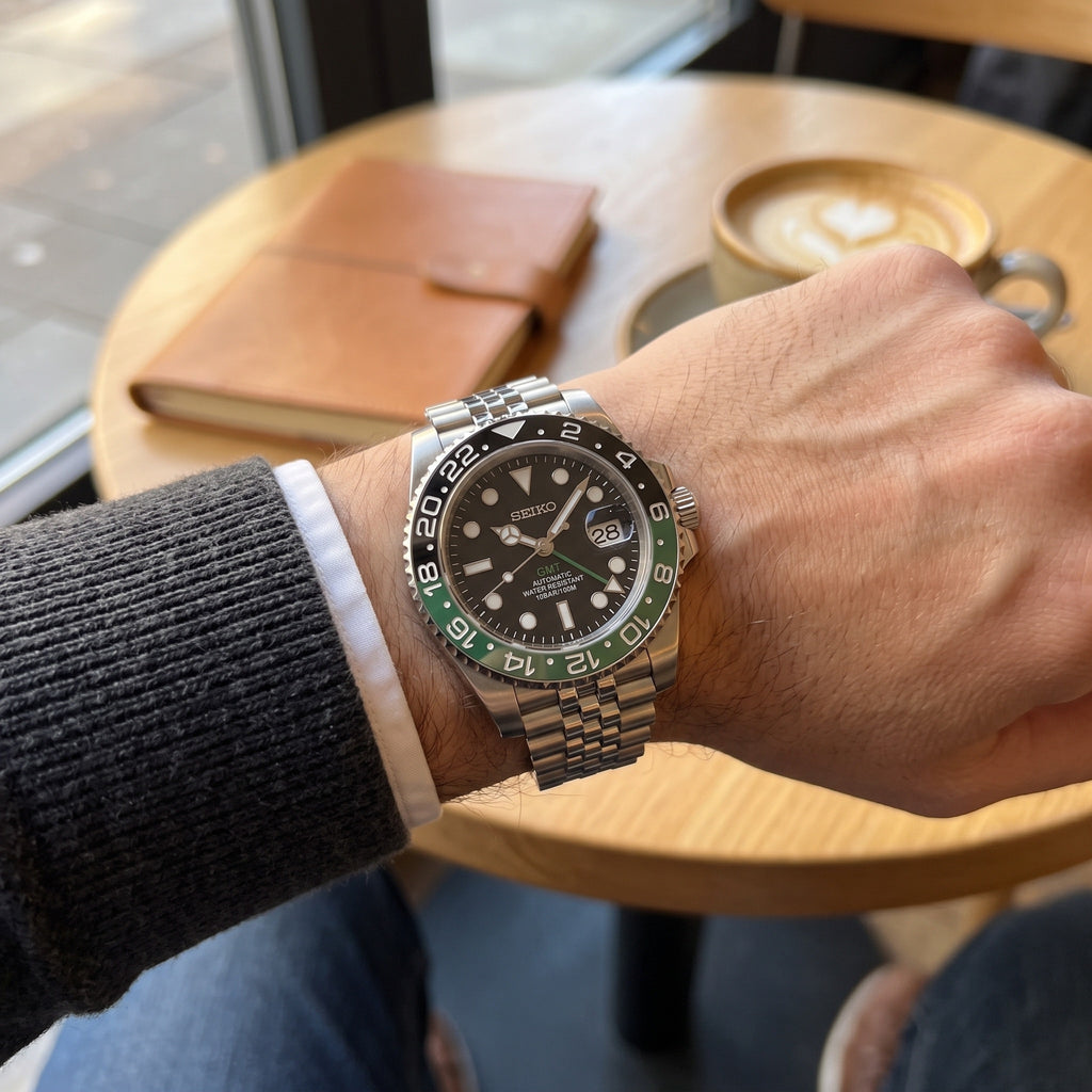 GMT Mod – Steel · Green-Black Bezel – 40mm – Automatic GMT – on-wrist view