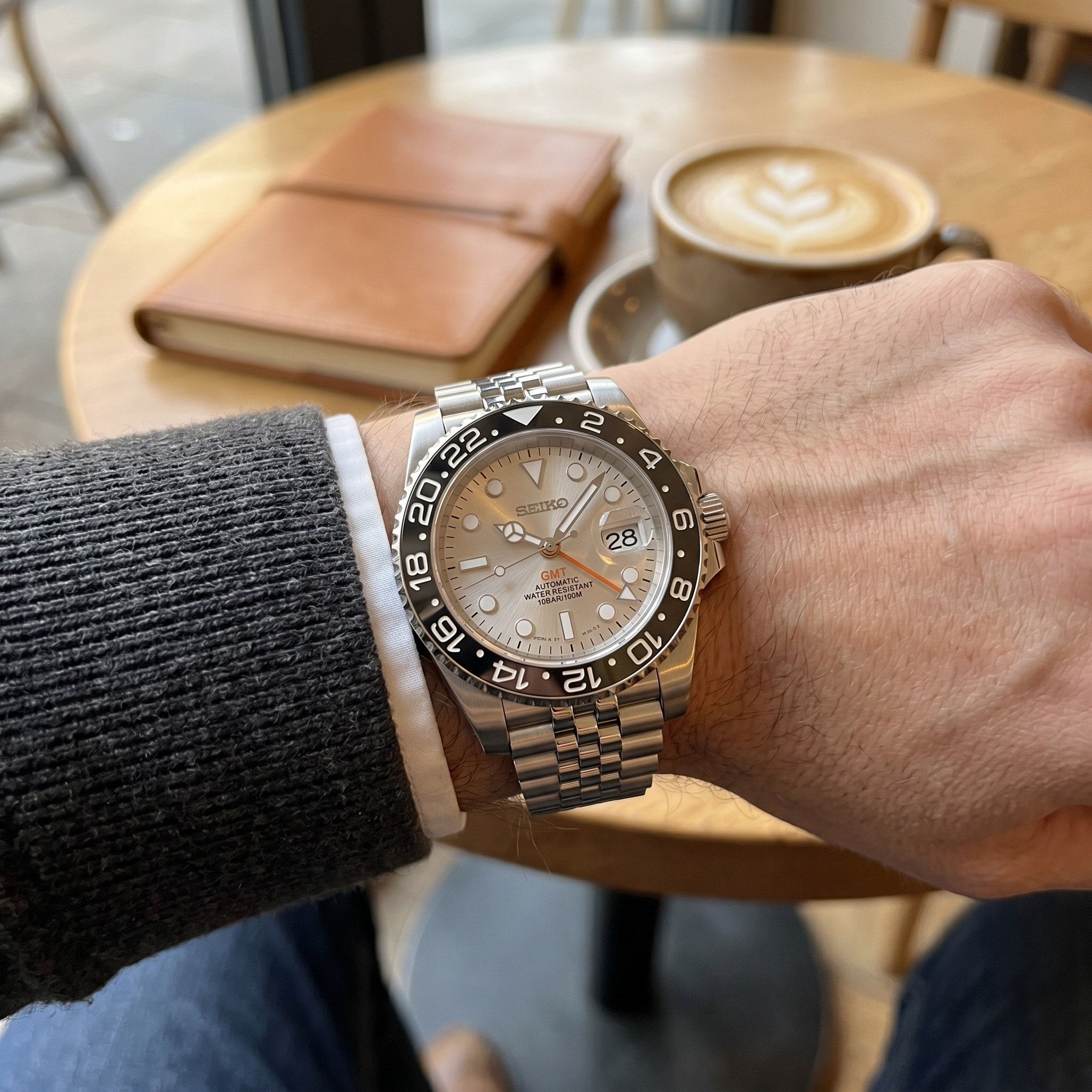 GMT Mod – Steel · Grey Bezel · Silver Dial – 40mm – Automatic GMT – on-wrist view