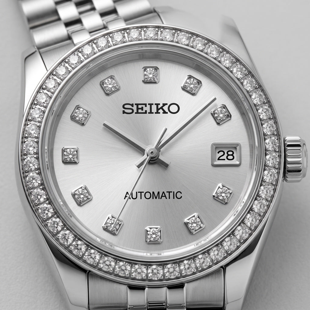 Lady Mod – Steel · Diamond Bezel · Silver Dial – 28mm – Automatic – dial detail