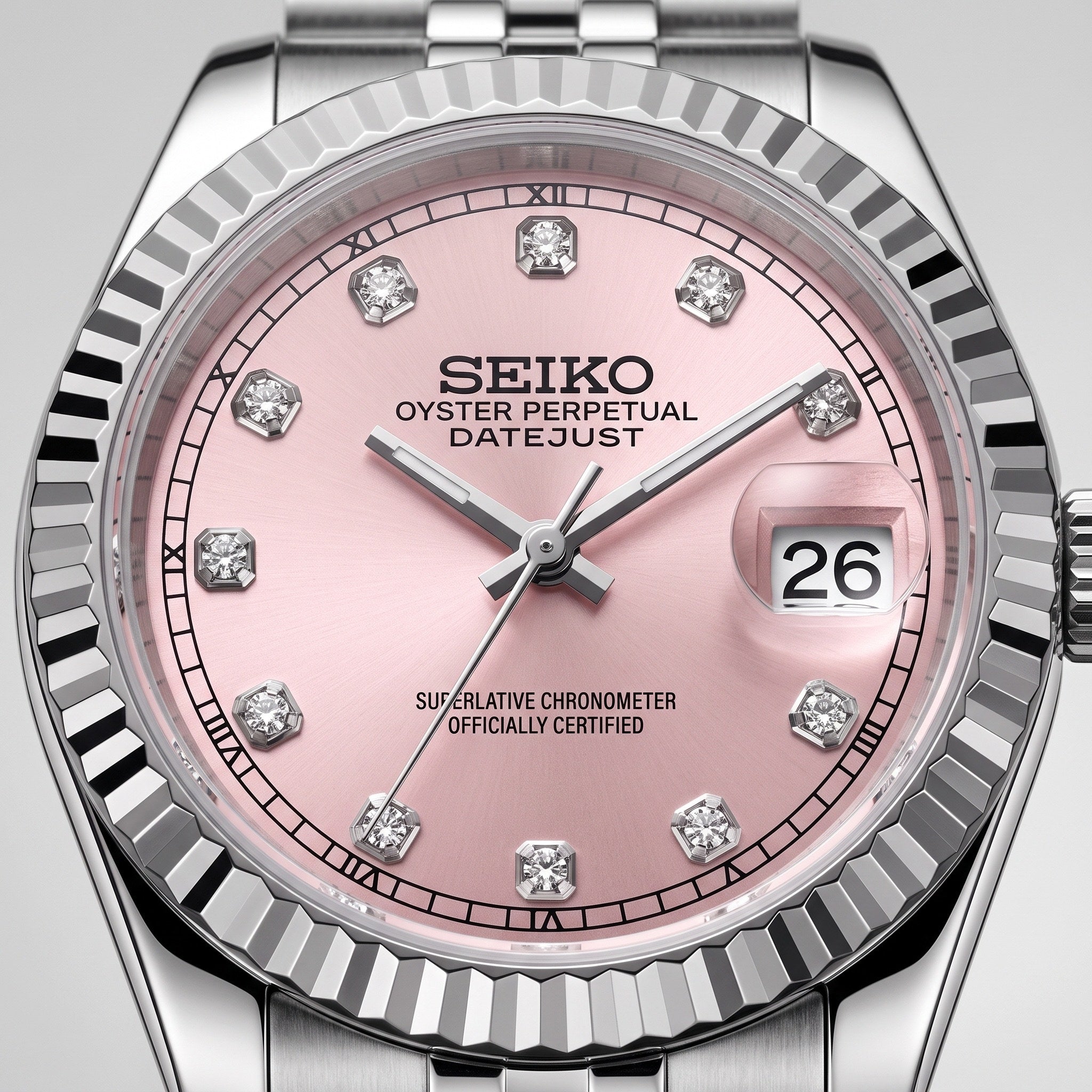 Lady Mod – Steel · Pink Diamond Dial – 28mm – Automatic – dial detail